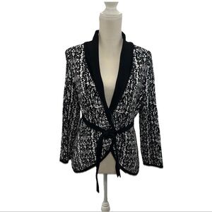 NWT BCBG Maxazria Open Front Belted Cardigan Womens Medium White Black Notch Nk